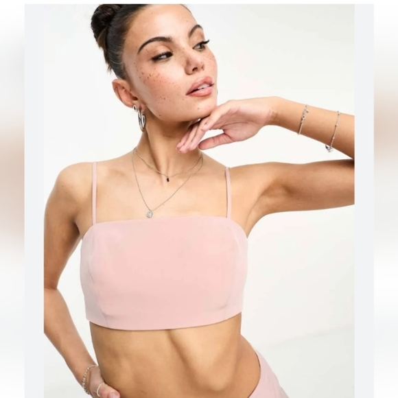 ASOS Design Smocked Back Bandeau Crop Top in Pink . Size 8 - Picture 12 of 13